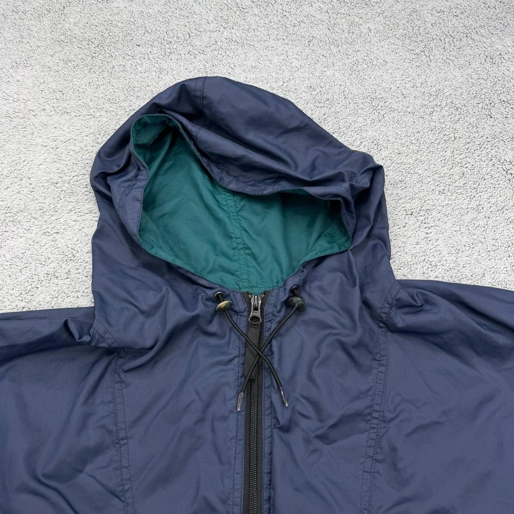 Helly Hansen Rain Jacket Mens Large Blue Hooded Zip Pocket Windbreaker 90s VTG